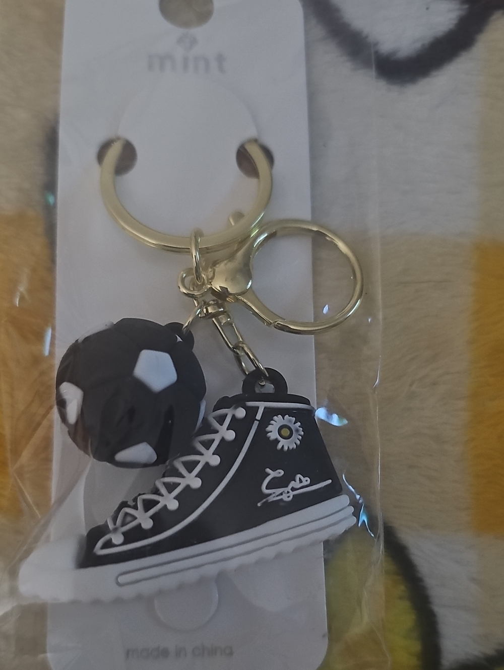 Mint Black and White Sneaker Keychain with Soccer Ball Charm